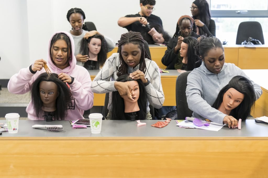 Black History Month, braiding workshop in the Quinn School