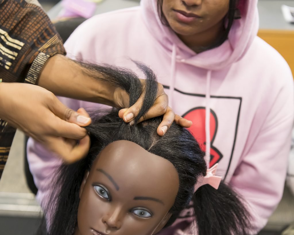 Black History Month, braiding workshop in the Quinn School