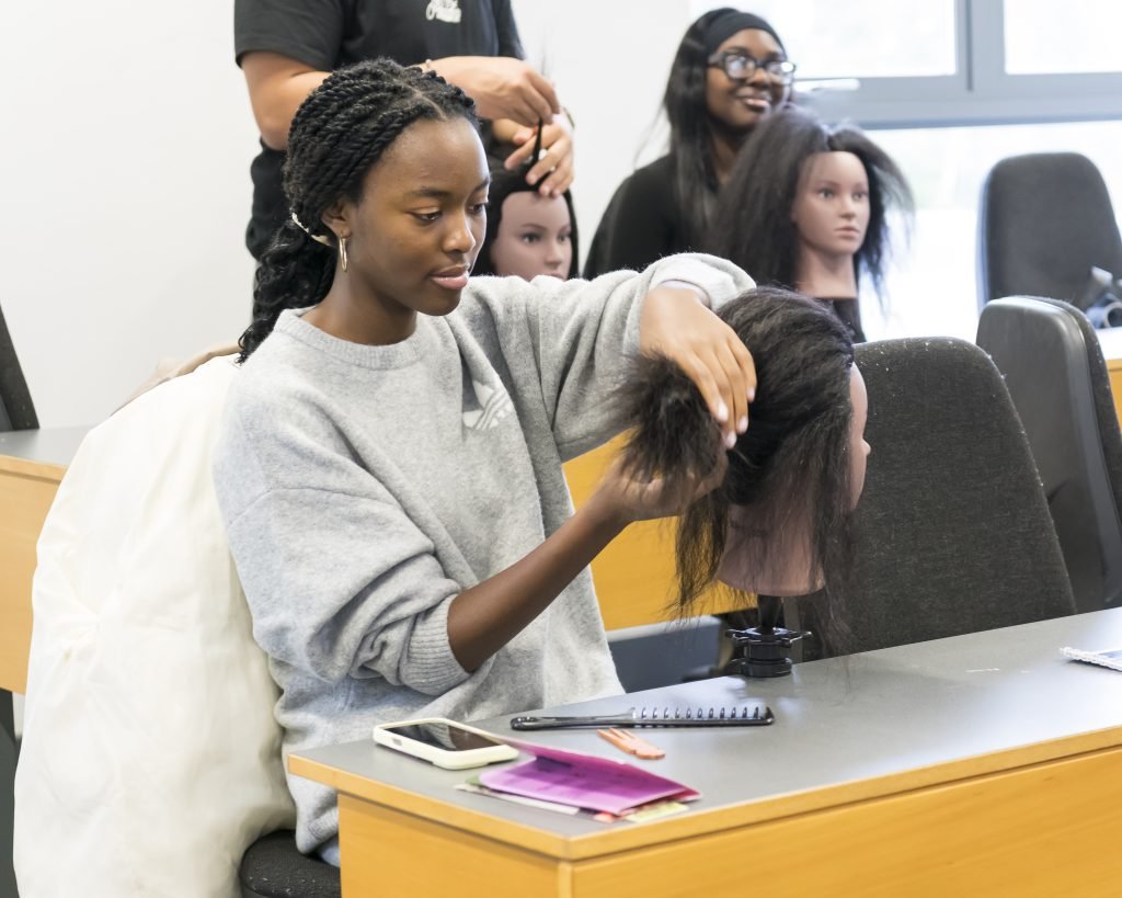 Black History Month, braiding workshop in the Quinn School