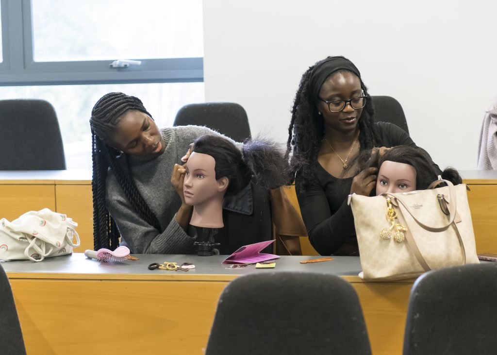 Black History Month, braiding workshop in the Quinn School