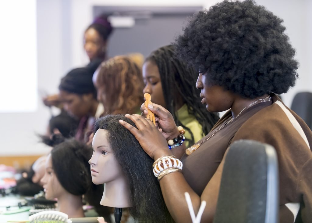 Black History Month, braiding workshop in the Quinn School