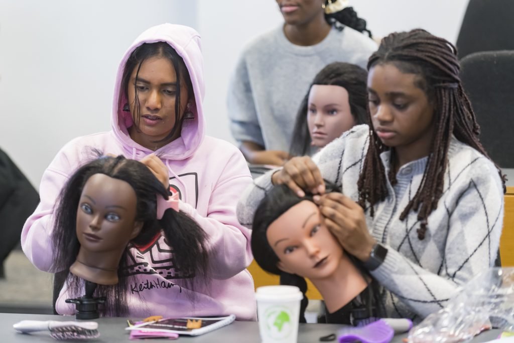 Black History Month, braiding workshop in the Quinn School